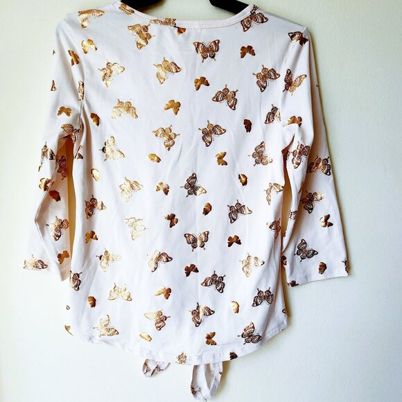 Jenna & Jessie LILY BLEU Big Girls Love Tie Front Gold Butterflies Top in Ivory - Picture 8 of 13